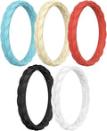 Egnaro Thin Silicone Anniversary Rings:2.5mm Wide - 2mm Thick Woven Design Statement Rubber Wedding bands Women,2-5 Variety Multipack