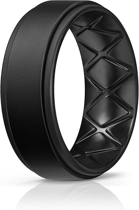 Egnaro Silicone Rings for Men 1/4/5/6/7 Multipack of Breathable Mens Silicone Rubber Wedding Rings Bands - Step Edge