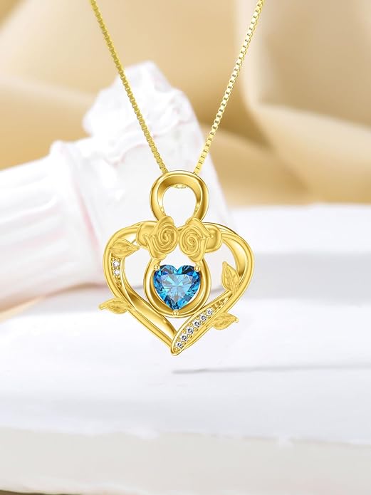 Midari 18K Gold Heart Birthstone Necklace 18K Gold Infinity Rose Necklace Birthday Christmas Jewelry Gifts for Women Wife Her Daughter Mom
