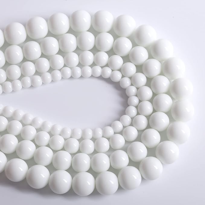 90PCS 8mm Natural White Porcelain Agates Stone Round Beads for Jewelry Making Spacer Loose Spacers Beads DIY Bracelets 32" 2 Strand