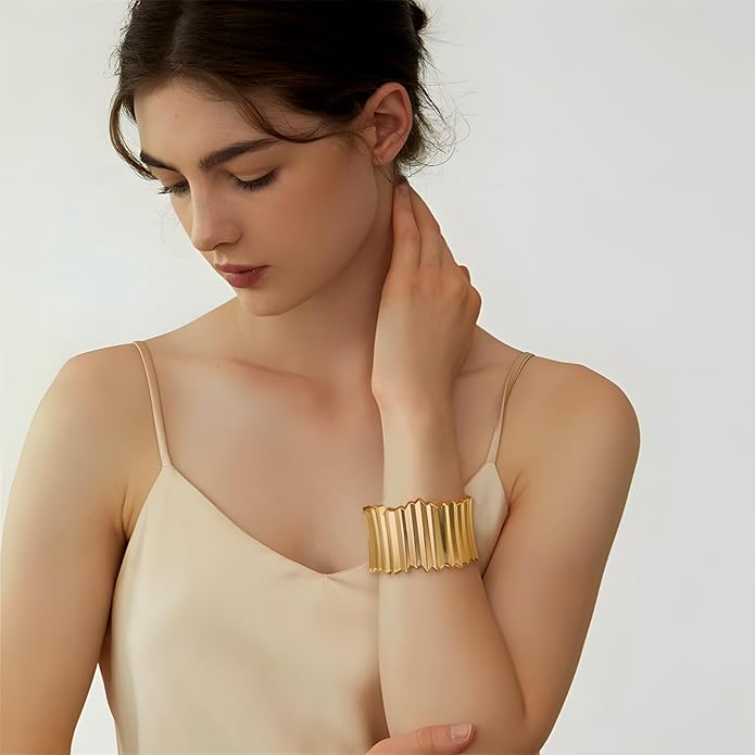 Statement Golden Matte Bracelet for women Minimalist Chunky Brushed Bangle Bracelet Vintage Thick Wide Cuff bracelet Gold Plated Open Cuff Geometric Bracelet