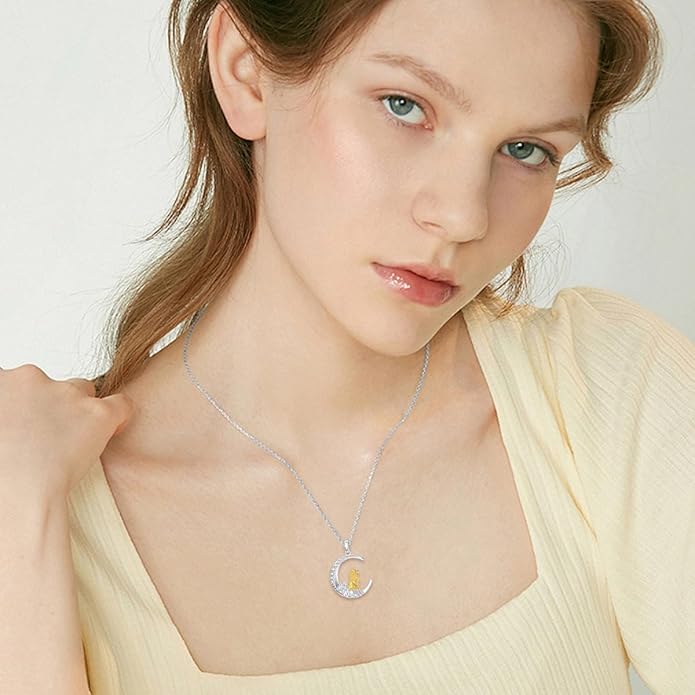 Diamond Lion Necklace for Women 925 Sterling Silver Lion on Moon Pendant Jewelry Gifts
