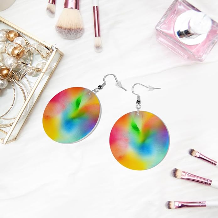 Swono Dinosaurs Round Faux Leather Earrings for Women Adorable Funny Cartoon Dragon Animal Tree Funny Lightweight Double-Side Printed Drop Dangle Earring for Birthday Party Gift