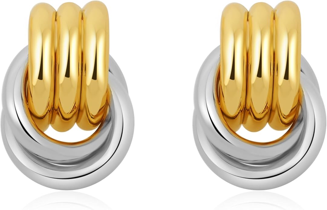Trendy Gold Plated Knot Earrings for Women Chunky Statement Drop Dangle Earrings Lightweight Hypoallergenic Fashion Accessories Gold Jewelry Gifts for Womens