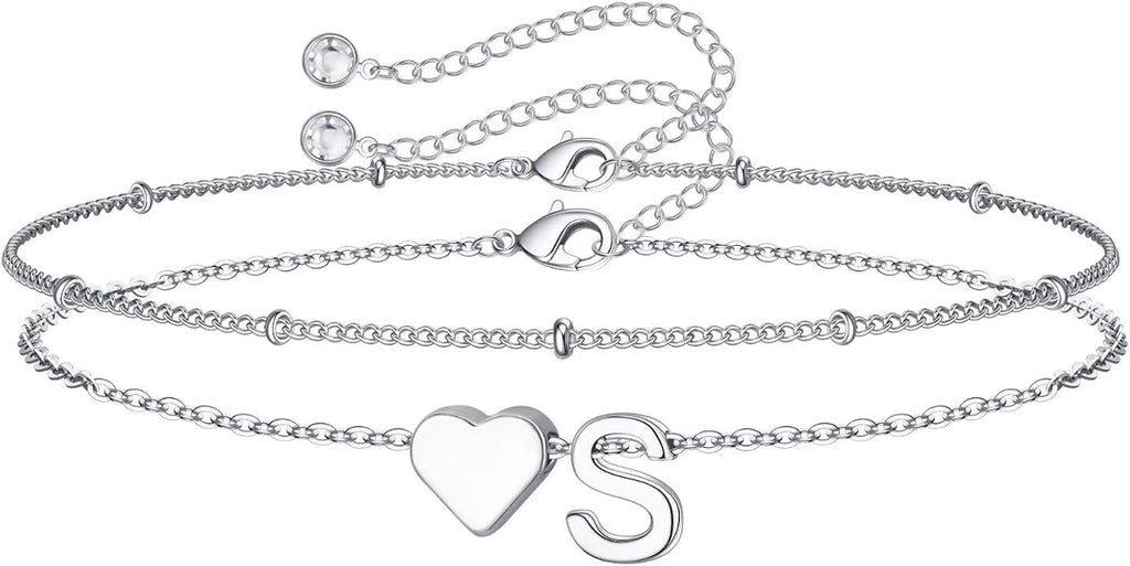 M MOOHAM Valentines Day Gifts for Kids Teen Girls -14K-Gold-Plated Heart Initial A-Z Bracelets for Women Girl Dainty Gold Bracelets Birthday Valentines Gifts for Women Her Teenage Girls Kid Teen Gift