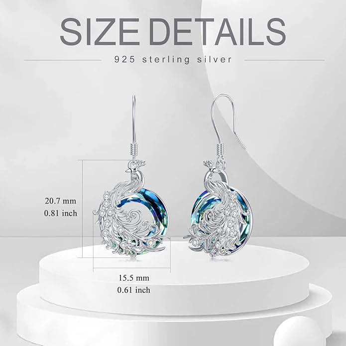 PELOVNY Animal Dangle Earrings Sterling Silver Hypoallergenic Moss Agate Crystal Moonstone Earrings Bee Butterfly Dolphin Peacock Phoenix Jewelry Birthday Christmas Gifts for Women
