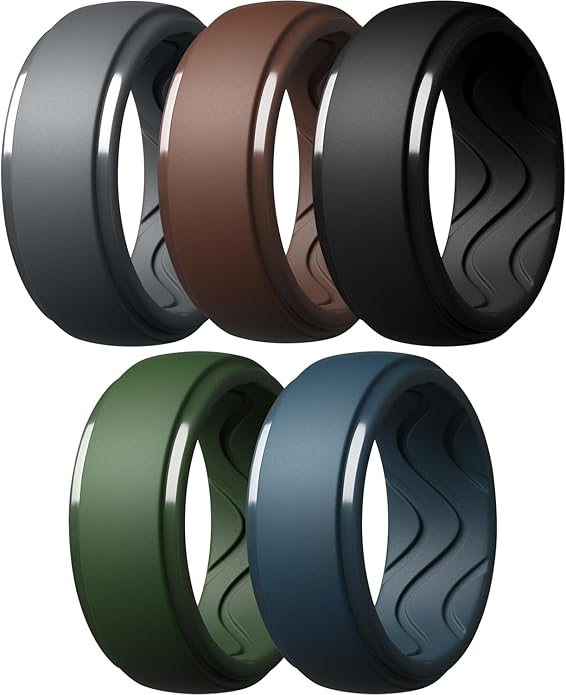 Egnaro Men's Silicone Rings 10mm Wide 2.5mm Thick, Rubber Wedding Bands with Inner Arc Ergonomic Breathable Design, 1/4/5/7 Variety Multipack