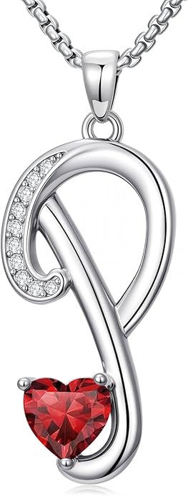 Valentines Day Gifts for Women Alphabet A to Z Initial Birthstone Pendant Necklaces for Women - 18k White Gold Plated Personalized Name Jewelry Valentine Mothers Day Birthday Gifts for Women Her Girlfriend