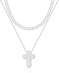 OGD Bubble Cross Necklace for Women 14k Gold Plated Cross Necklace Stackable Dainty Gold Necklace Mariner Chain Necklace CZ Cross Pendant Necklaces Set Simple Jewelry Gift