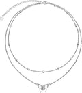 FLYOW S925 Sterling Silver Dainty Butterfly/Moonstone/Turquoise/Agate/Circle Choker Necklace Short Dainty Layered Pendant Necklace Jewelry for Women Girls
