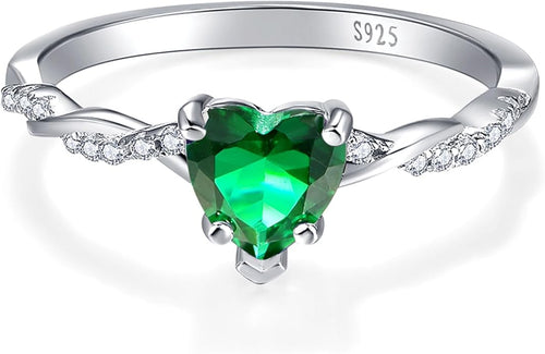 1.25ct Womens Heart Promise Ring, 925 Sterling Silver Heart Cut Created Emerald/Sapphire/Amethyst/Ruby/Cubic Zirconia/Opal Twisted Vine Engagement Ring for Women Size 5-10