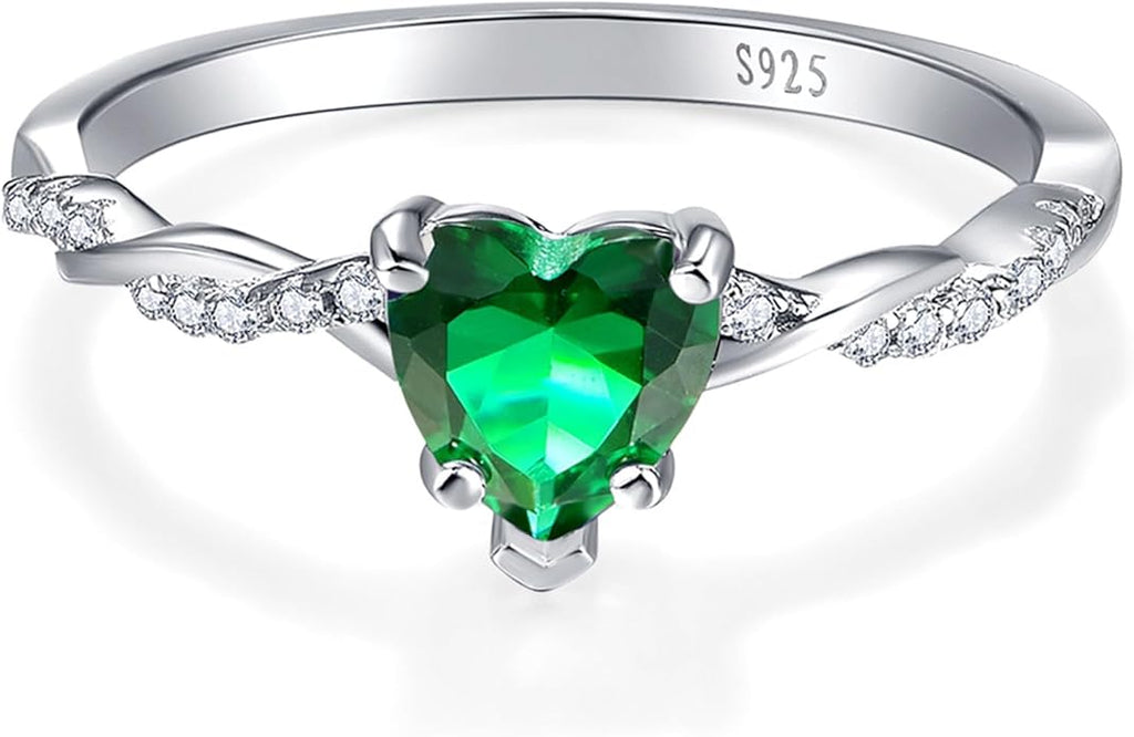 1.25ct Womens Heart Promise Ring, 925 Sterling Silver Heart Cut Created Emerald/Sapphire/Amethyst/Ruby/Cubic Zirconia/Opal Twisted Vine Engagement Ring for Women Size 5-10
