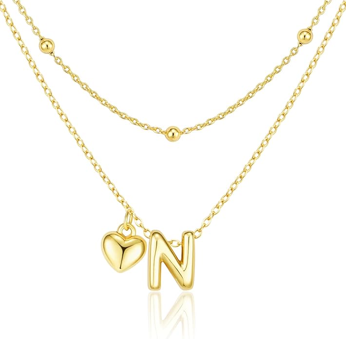 adoyi Valentines Day Gifts for Women Hers Dainty 14K Gold Plated Heart Initial Necklaces Layered Letter A-Z Pendant Necklace Stack Trendy Jewelry Birthday Valentines Day Gifts for Women Jewelry
