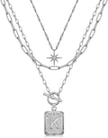 MJartoria Layered Initial Necklaces for Women Trendy, 14K Gold Plated Brass Simple Star Choker Square Letter Pendant Necklace, Paperclip Chain Necklaces Jewelry Gifts
