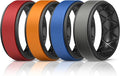 Egnaro Silicone Rings for Men 1/4/5/6/7 Multipack of Breathable Mens Silicone Rubber Wedding Rings Bands - Step Edge