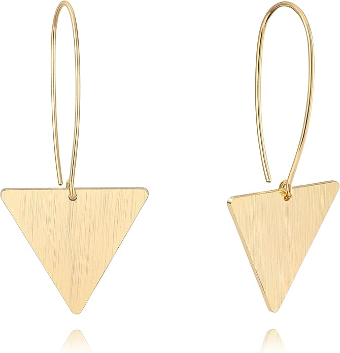SOFYBJA Dainty 18K Gold Plated Disc Ball Triangle Sunburst Drop Earrings Long Dangle Lightweight Handmade Earrings Jewelry