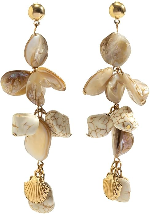 Natural Shell Hoop Earring for Women Shell Drop Dangle Earrings Bohemian Style Summer Beach Party Beachy Vacation Earring Jewelry for Women
