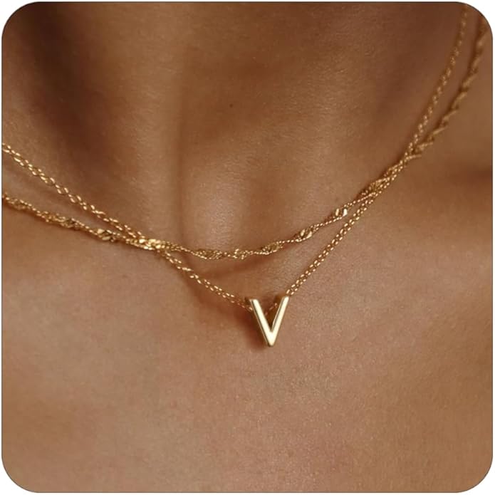 Initial Necklaces for Women, Trendy 14K Gold Plated Layered Necklace Dainty A-Z Letter Custom Name Personalized Choker Necklaces Non Tarnish Fashion Accessories Gold Jewelry Birthday Gifts for Her