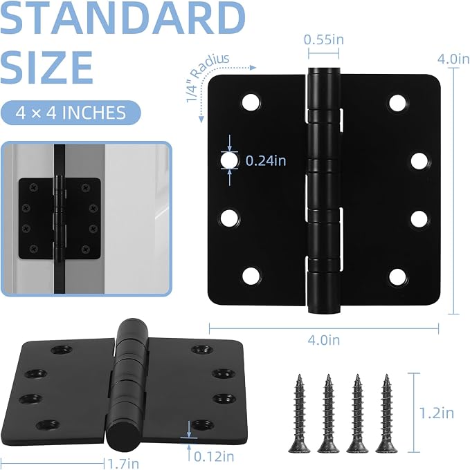3 Pack Heavy Duty Door Hinges, 4 Inch Ball Bearing Door Hinges Stainless Steel - Image 3