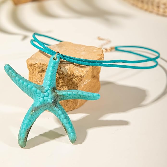 Large Starfish Shell Necklace for Women Bohemian Starfish Pendant Necklace Dainty Coastal Jewelry Summer Sea Vacation Necklaces Adjustable Shell Necklaces Summer Beach Surfer Jewelry Outfits Accessories