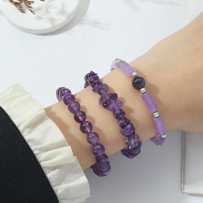 3Pcs Natural Stone Bracelets for Women 8mm Crystal Beaded Bracelets Handmade Stretch Bracelet Healing Crystal Jewelry for Women