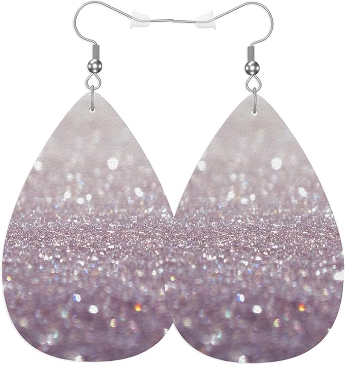 Shiny Fragment Faux Leather Earrings Abstract Shiny Christmas Background Glitter Teardrop Leather Dangle Earrings Women Earrings For Wedding Bridal