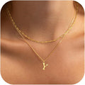 14K Gold Plated Initial Necklaces for Women Dainty Layered Letter Pendant Necklace Cute Choker Necklace Gift Trendy Stuff Personalized Jewelry Stack for Women Her