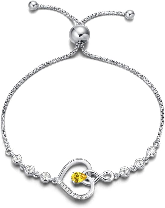 AGVANA Valentines Day Gifts Heart Birthstone Bracelets for Women Sterling Silver Genuine or Created Gemstone Tennis Bracelet Infinity Love Jewelry Anniversary Birthday Gifts for Wife Mom Women