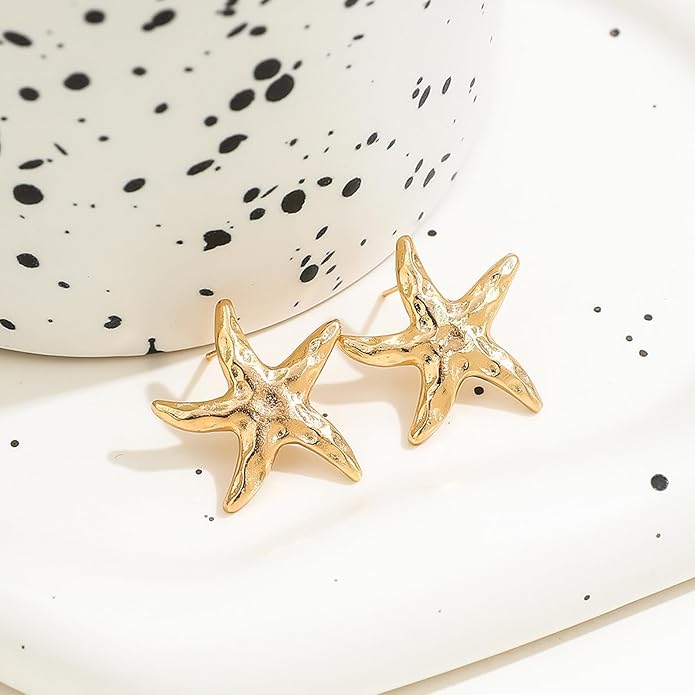 Gold Starfish Earrings for Women Trendy Dainty Starfish Statement Stud Earrings Hypoallergenic Summer Beach Ocean Coastal Jewelry