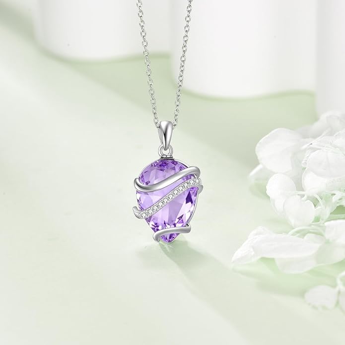 Birthstone Necklace for Women Sterling Silver Teardrop Pendant Necklace Birthday Jewelry Gift for Women