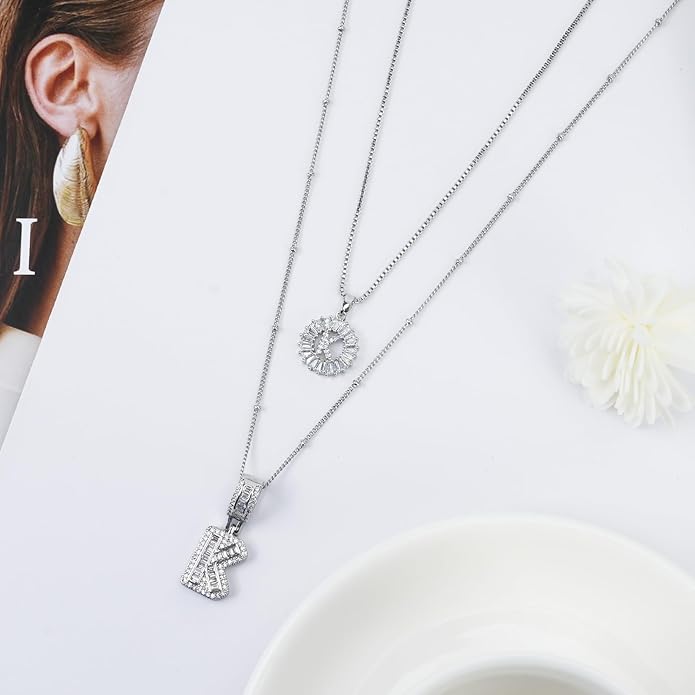14K Gold Plated Alphabet Necklace Cubic Zirconia Letter Pendant, Personalized Name Jewelry Gift for Women, Customizable A-Z, Birthday/Mothers Day Gifts for Womens