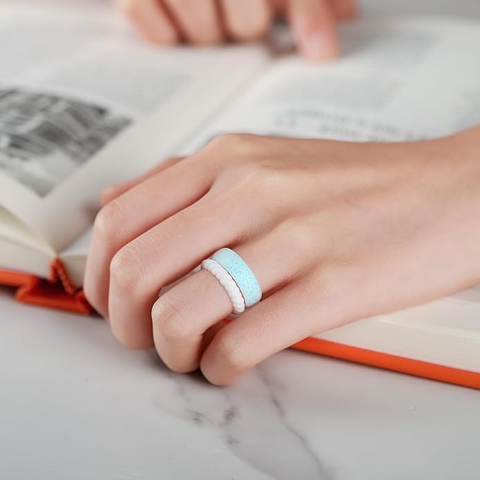 Egnaro Women's Bridal Rings Sets, Inner Arc Ergonomic Breathable Design Silicone Rubber Wedding Bands