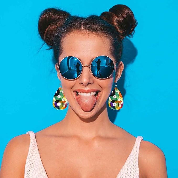 Earrings For Women Music, Retro Watercolor Colorful Music Record Graffiti Fashion Leather Teardrop Earrings Lightweight Earrings For Women Friends Bridal