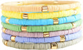 GOOJIDS Surfer Heishi Clay Bead Bracelets for Women Bohemian Stackable Gold Plated Beaded Stretch Bracelets Elastic Layering Friendship Bracelets Set Boho Jewelry