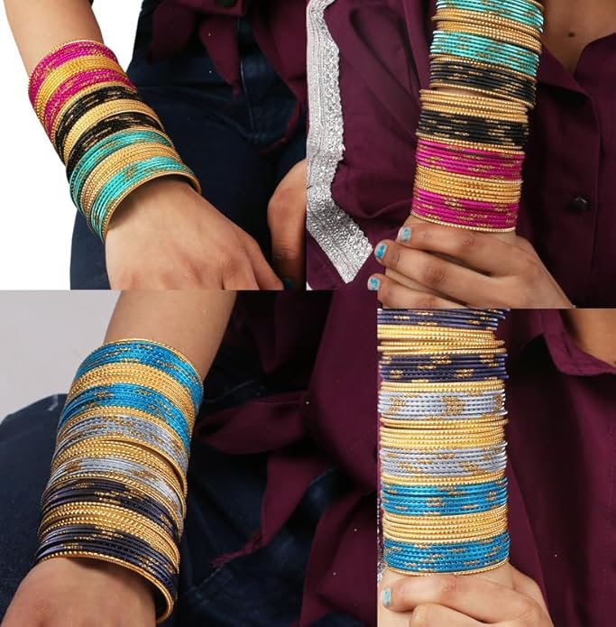 Touchstone indian bangles bracelets for women colorful churiyan set return gifts jewelry chudiya bulk pack bollywood metal bangle sets 12 textured vintage colors. Set of 144