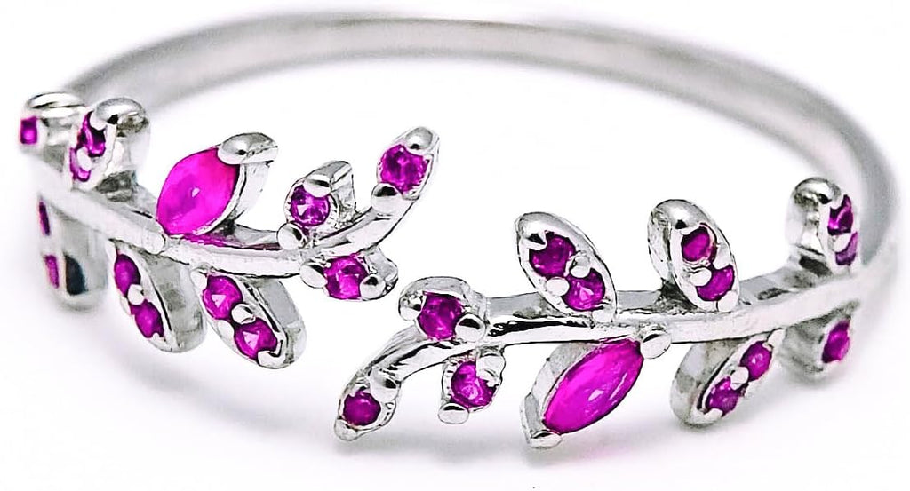 Adjustable S925 Sterling Silver Ring for Women,Branch Leaves Band Stacking Finger Ring,Paved Cubic Zirconia Stone Stackable Open Ring