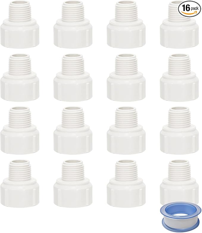 16 Pack 1/2 Inch Male to 3/4 Inch Female Thread PVC to Garden Hose Adapter by JINUYYNA