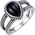 925 Sterling Silver Oxidized Black Onyx Rings for Women - Round & Heart 9mm Onyx Vintage Retro Design, Ideal for Daily Wear