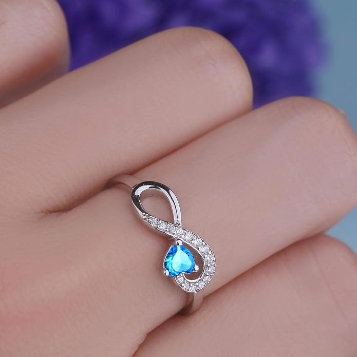 JO WISDOM Promise Ring for Women Sterling Silver Infinity Heart Promise Rings for Her Birthstone Cubic Zirconia Friendship Ring Size 5-12