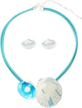 Chunky Statement Jewelry Set Blue Ocean Seashell Choker Necklaces Earrings Set for Women Pearl Bib Collar Necklaces for Party Prom Pageant Summer Fashion Jewelry Unique Birthday Gift