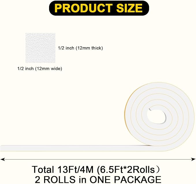 1/2in Square Foam Seal Tape for Door & Large Gap, Strong Adhesive | Blocks - Image 2