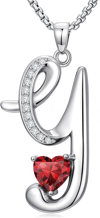 Valentines Day Gifts for Women Alphabet A to Z Initial Birthstone Pendant Necklaces for Women - 18k White Gold Plated Personalized Name Jewelry Valentine Mothers Day Birthday Gifts for Women Her Girlfriend