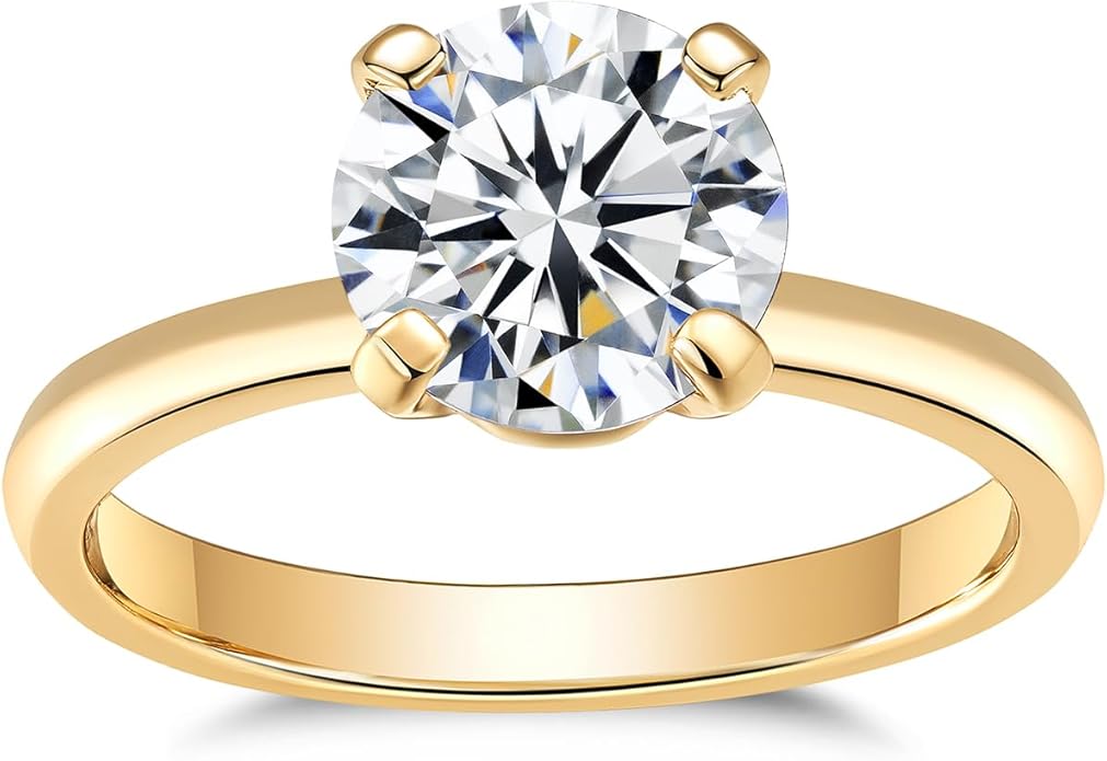 IMOLOVE Solitaire Moissanite Engagement Ring, 1CT D Color VVS1 Clarity, 925 Sterling Silver with 18K White Gold Plated, Ideal Gift for Women