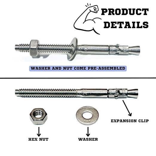 Mighty Fasteners Wedge Anchors – Heavy-Duty 304 Stainless Steel Expansion Bolts - Image 5