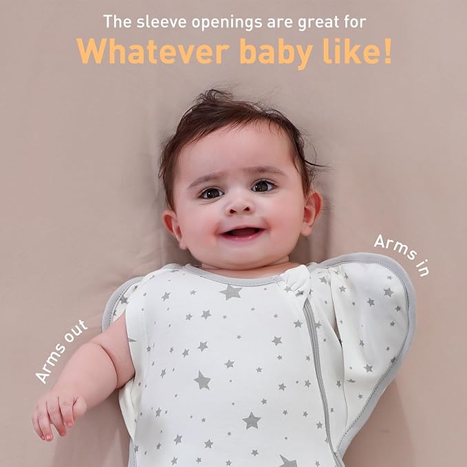 Premium Soft Cotton Swaddle Blanket Sleep Sack Arms Up 2 Packs 6-12 Months, Hands Up 3-Way Transitions to Arms-Free Wearable Sleeping Sack Bag for Babies Boys Girls Snug Fit Calms Startle Reflex