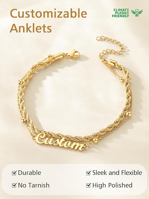 FindChic Custom Ankle Bracelets for Women, Stainless Steel Figaro/Cuban/Wheat/Rope/Herringbone Chain Anklets, Beach Foot Jewelry 8.5''-10.5'' Adjustable & Waterproof, with Gift Box