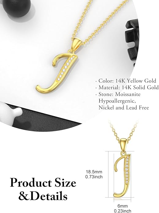 14k Gold Initial Necklace for Women, Solid Gold Moissanite Letter Pendant Necklaces Jewelry for Her Birthday Valentines Day Gifts for Mom Wife Christmas Gifts for Girlfriend Sister