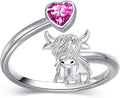 Highland Cow Ring 925 Sterling Silver Adjustable Ring Birthstone Ring Engraved Name Highland Cow Gifts Jewelry for Women