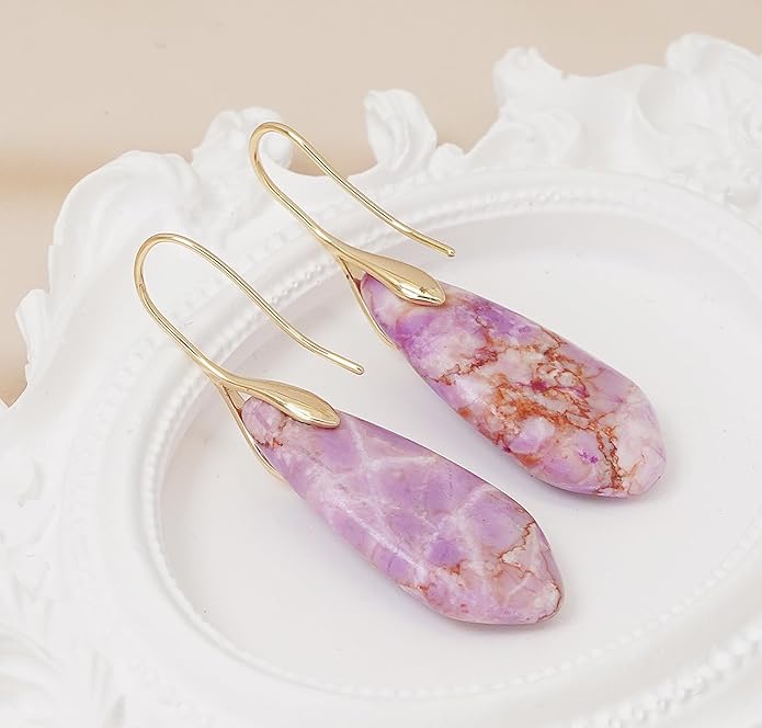 Natural Stone Earrings Multishape Dangle Drop Earrings Boho Stone Earring for Women