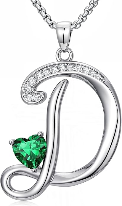 Valentines Day Gifts for Women Alphabet A to Z Initial Birthstone Pendant Necklaces for Women - 18k White Gold Plated Personalized Name Jewelry Valentine Mothers Day Birthday Gifts for Women Her Girlfriend
